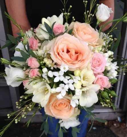 Peach rose and White Flowers Bridesmaid Bouquet