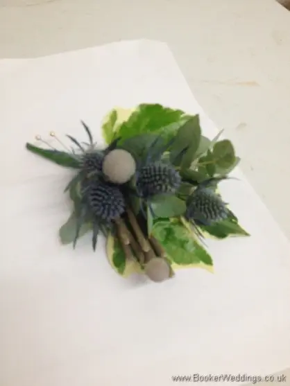 Wild Just Picked Blue Eryngium, Eucalyptus and Grey Succulents Pin Corsage
