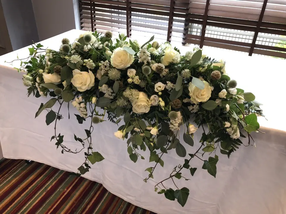 White Rose and Ivy Registrar Table Arrangement