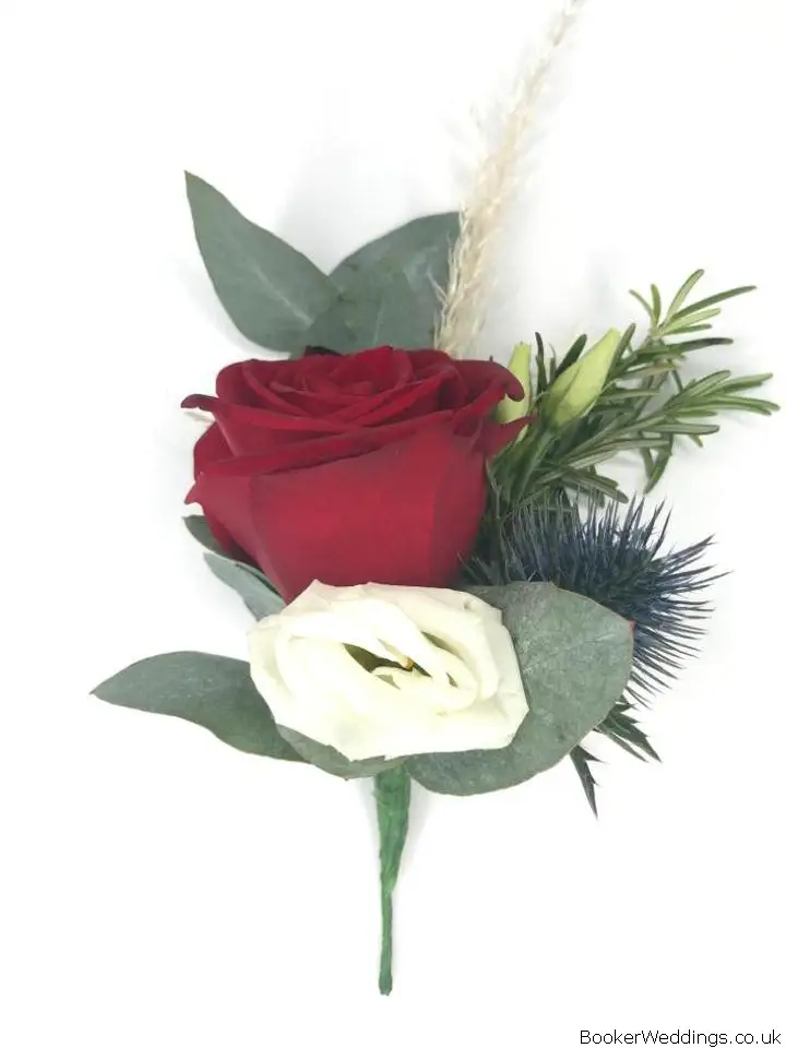 Groom Rose Lisianthus Eryngium Buttonhole