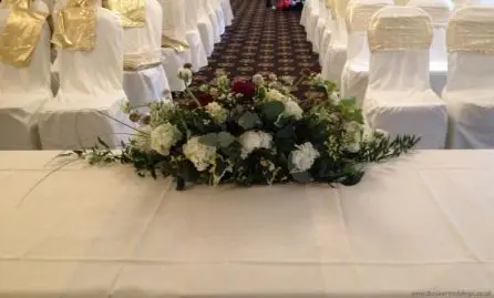 Wild Country Garden Winter Wedding Top Table Arrangement Back View  Bartle Hall Preston