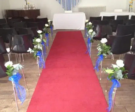Blue and White Rose Pew Ends