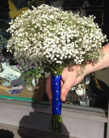 Blue and WhiteGypsophilia Bridesmaid Bouquet Side