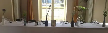 Blue and Whtie Bottles Top Table Arrangment Wedding Flowers