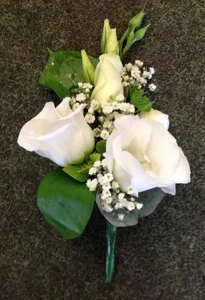 White Lissianthus and Gypsophilia Mother Corsage Wedding Flowers
