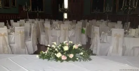 Blush Rose and Calla Lily Top Table Arrangement at Knowsley Hall Back View