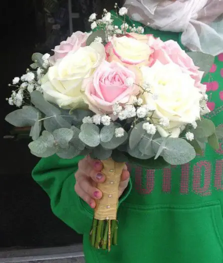 Brides Pink Mix Rose and Gypsophilia Bouquet - Side