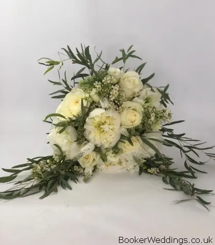 Bride Semi Wild Hand Tied Bouquet in White and Green
