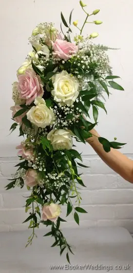 Blush Pink and Ivory Hand Tied Bridal Shower Bouquet with Roses, Dendrobium Orchid and Gypsophila Right View