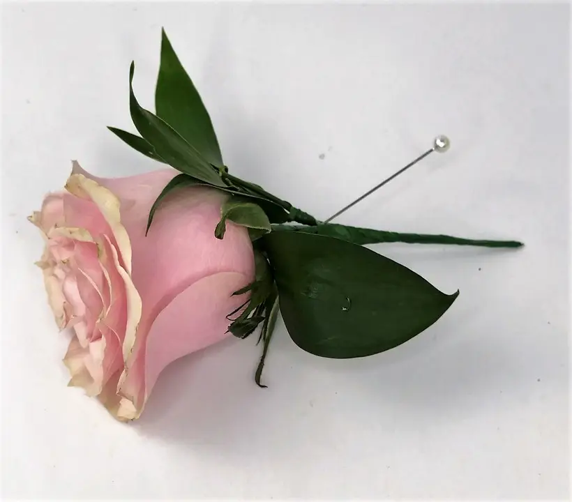 Pink Mondial Rose Buttonhole with Simple Foliage