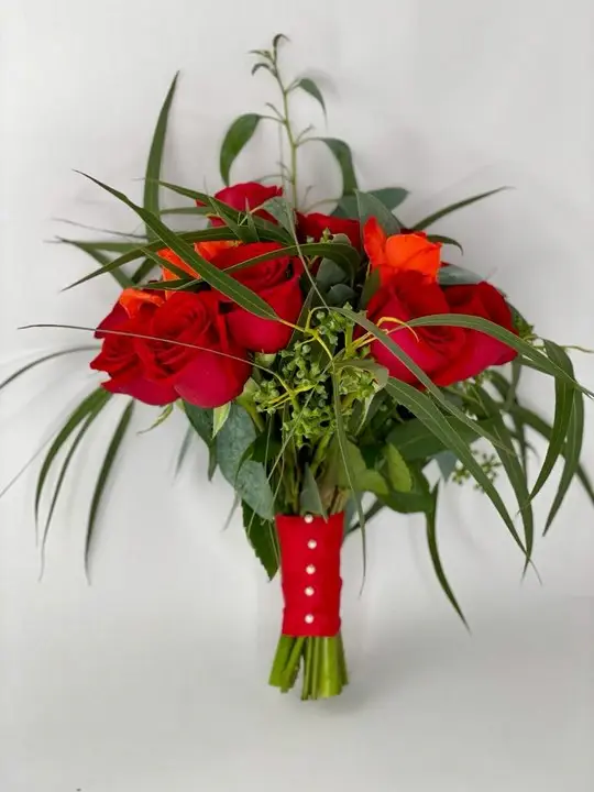 Red Rose Bridal Handtied In Rich Autumn Colours