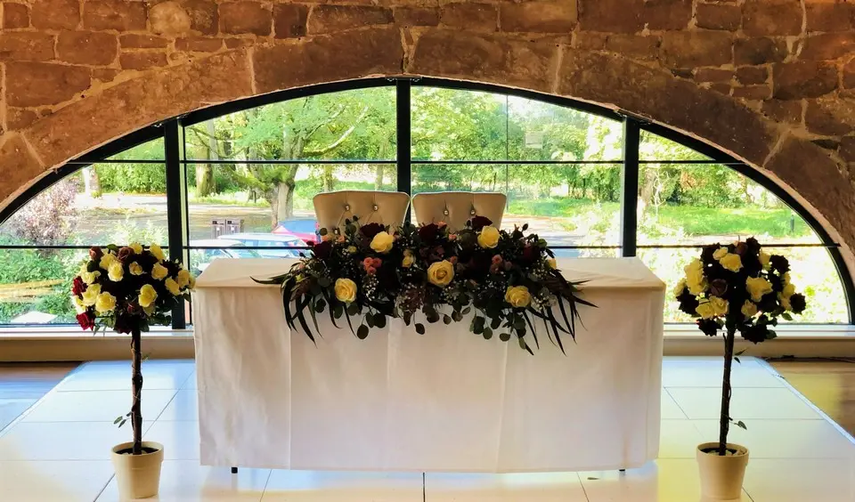 Romantic Mixed Rose Top Table at Allerton Manor