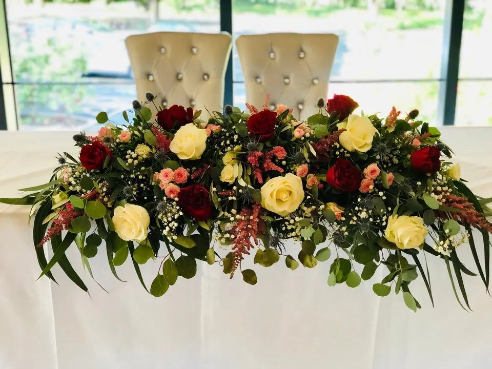 Romantic Rose Floral Top Table in Pink Red and White