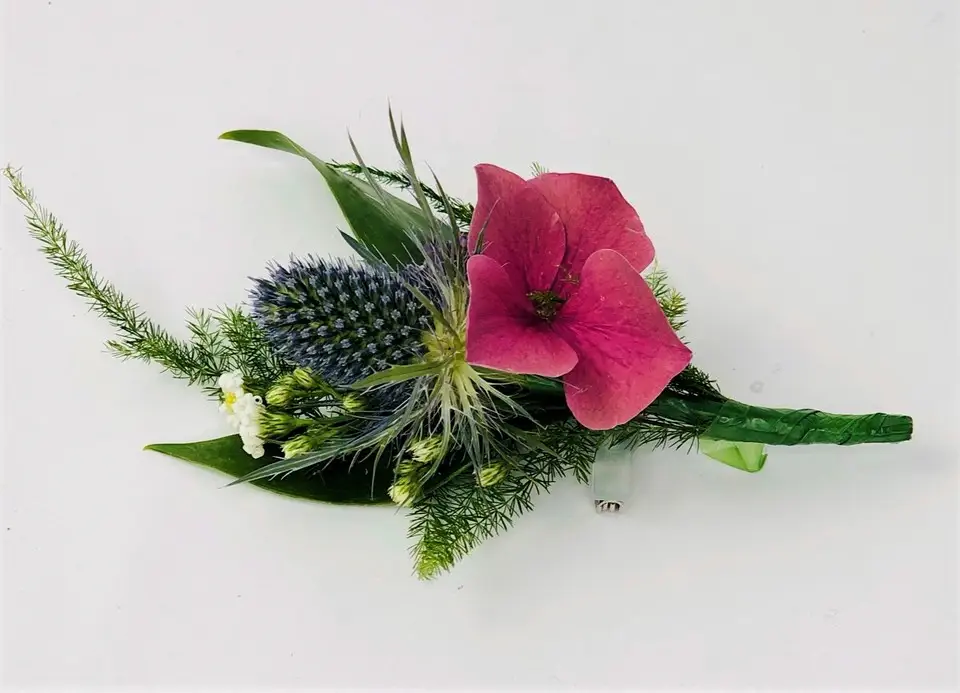 Thistle and Pink Hydrangea Buttonhole