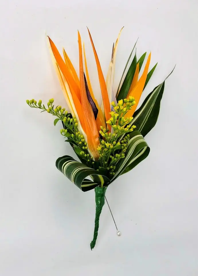 Tropical Grooms Buttonhole  Orange Bird of Paradise