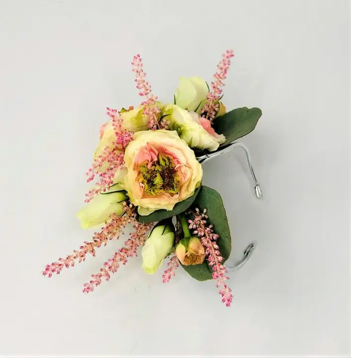 Vintage Style Wrist Corsage with Pretty Roses and Eucalyptus