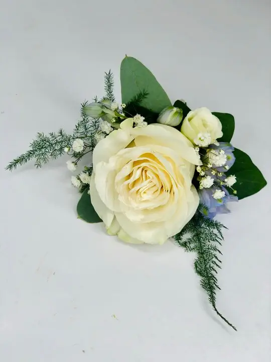 White and Blue Bouttonniere for Groom