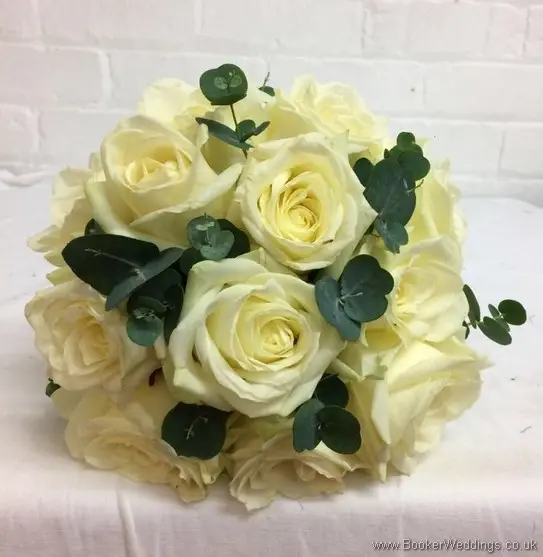 Hand tied Bridal Bouquet with ivory roses and greenery_top