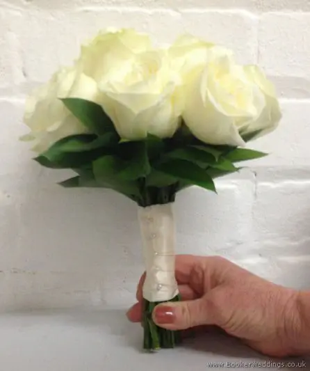 All Ivory Rose Bridemaid Bouquet Side View