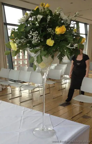 Yellow and White Wedding Reception Martini Glasses at The Hope Hotel