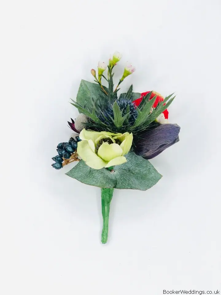 Eryngium Berries and Anemone Buttonhole