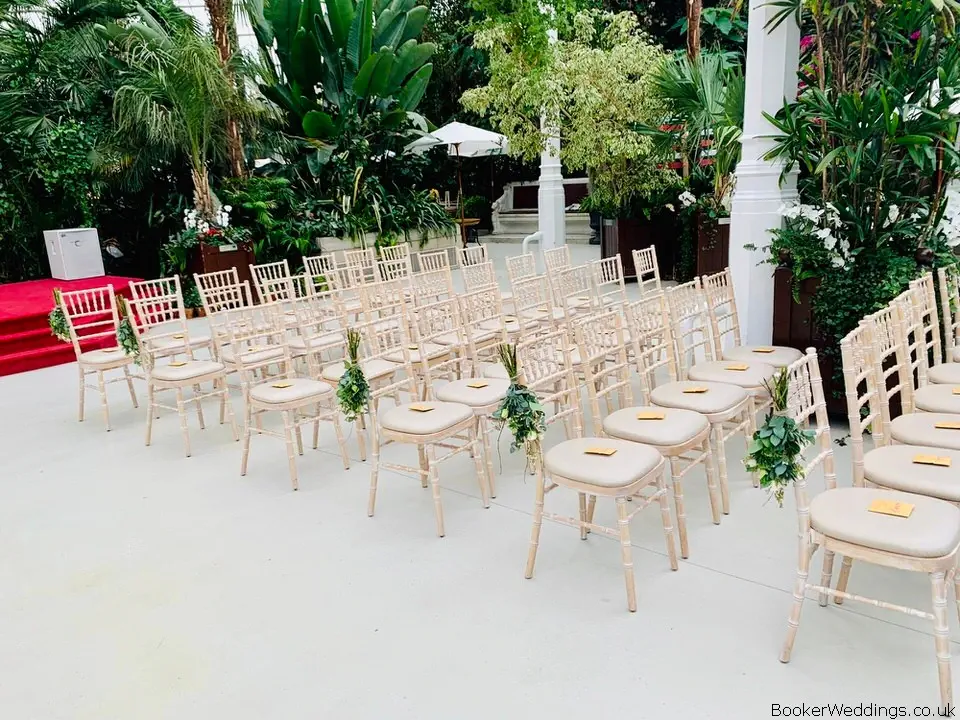 Palm House Winter Wedding Chair Flowers