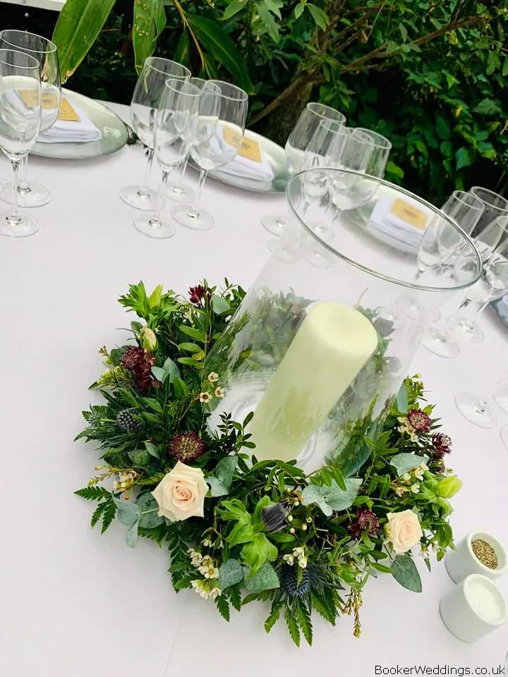 Table arrangement and Hurricane Vase at Palm House