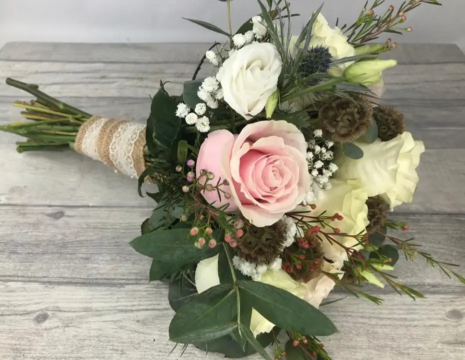 Rose Lisianthus Wax Flower and Eryngium Bouquet