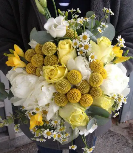 Yellow and White Bride Bouquet including Craspedia