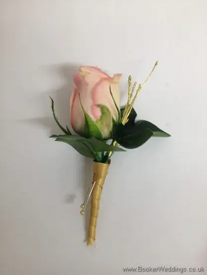 Pink & Gold Wedding Rose buttonhole with gold Twigs