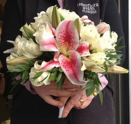 Akito Rose and Stargazer Lily Bride Bouquet - Side