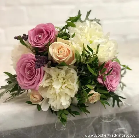 Blush Pink Roses Cream Roses and White Peony Bridesmaid Bouquet