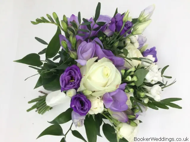 Bridesmaid Bouquet of White Roses and Purple Freesia