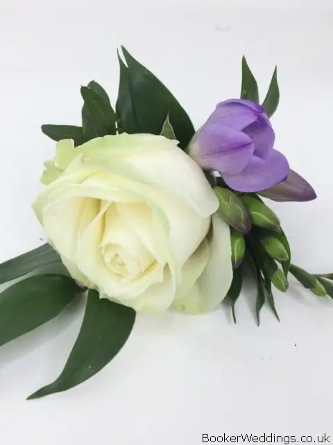 White Rose and Purple Groom Buttonhole