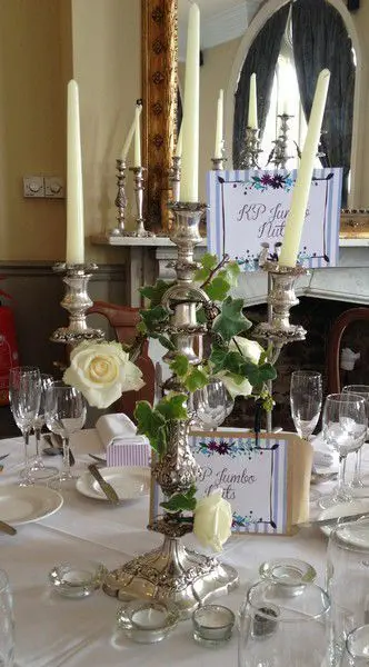 White Rose and Ivy Candelabra Three Candles