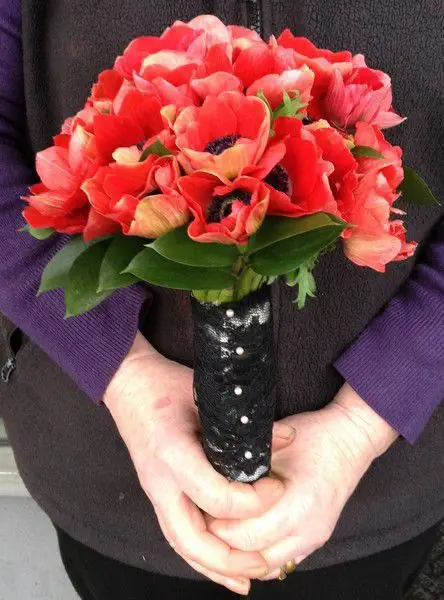 Red Anenome Brides Bouquet - Side
