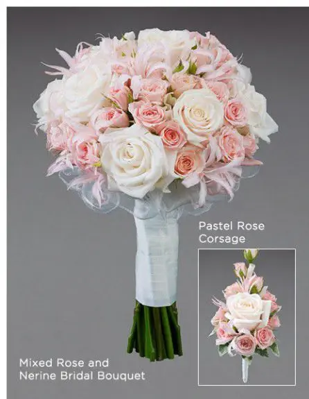 Romantic Pink Rose and Nerine Bridal Bouquet Corsage Vera Wang