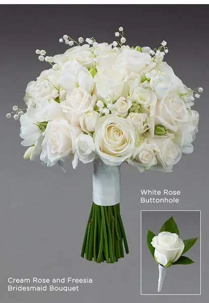 Romantic White Rose and Lily of the Valley Bridal Bouquet Buttonhole Vera Wang