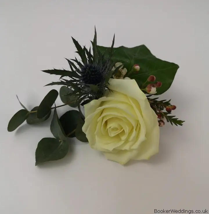 White Rose and Eryngium Buttonhole