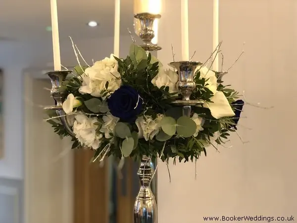 Blue White and Silver Wedding Candelabra
