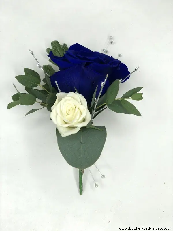 Groom Blue Rose White Spray Rose Buttonhole