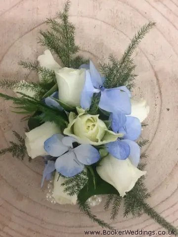 Mother Of The Bride Wrist Corsage Blue and White