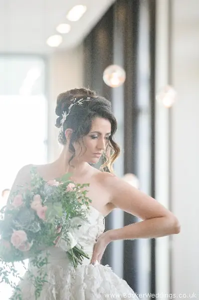 Wedding photo shoot at Hilton Hotel Liverpool, featuring flowers from Booker Weddings, Liverpool Florists24
