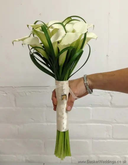 Calla Lily and Lily Grass Hand Tied Bridal Bouquet Side View